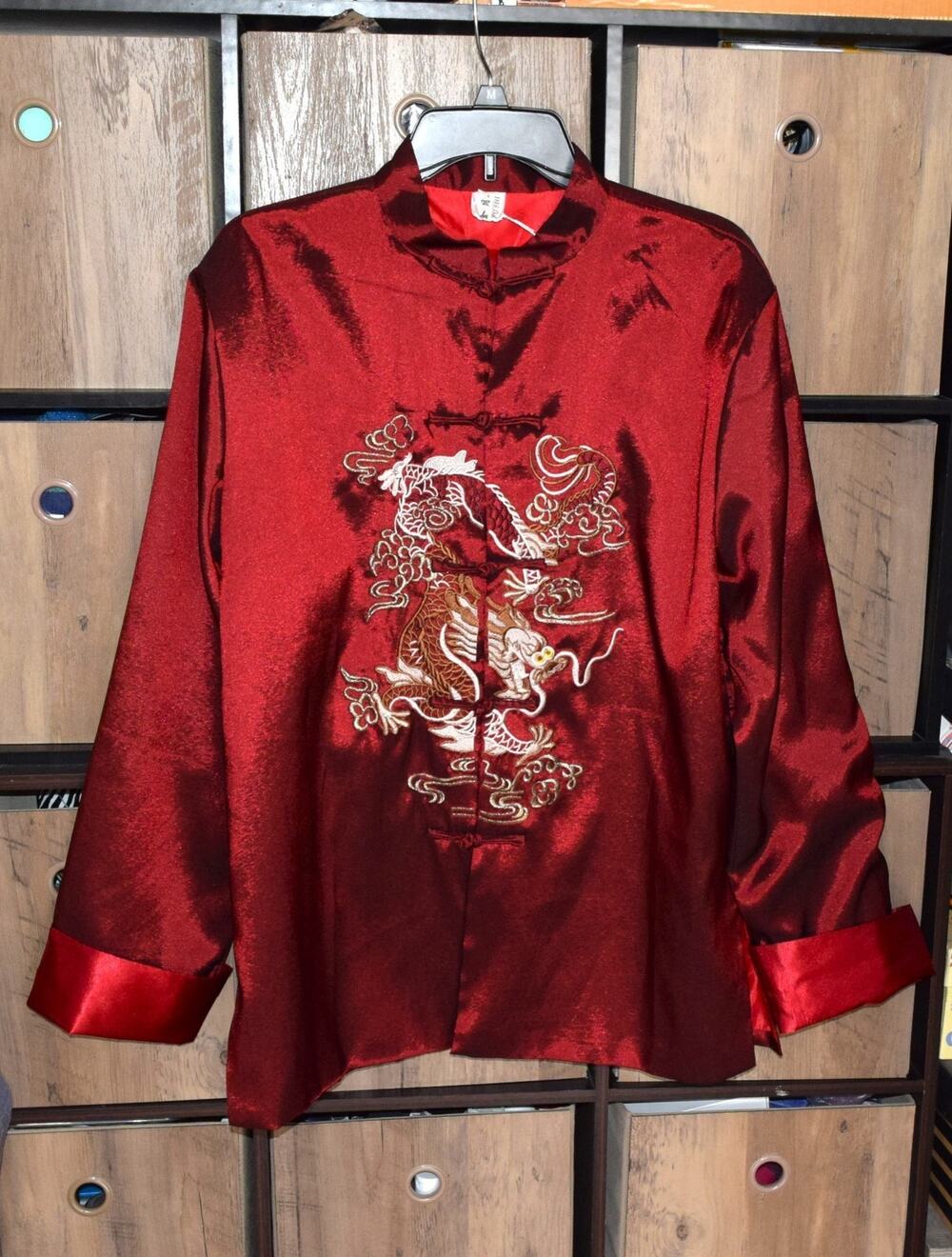 Men Fashion Streetwear Chinese Style Retro Tang Suit Jackets Male Size L Red